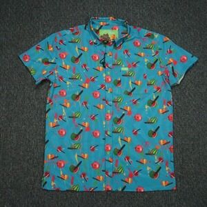 Retro Rifle Shirt Mens Large Blue SOG Fruit Short Sleeve Button